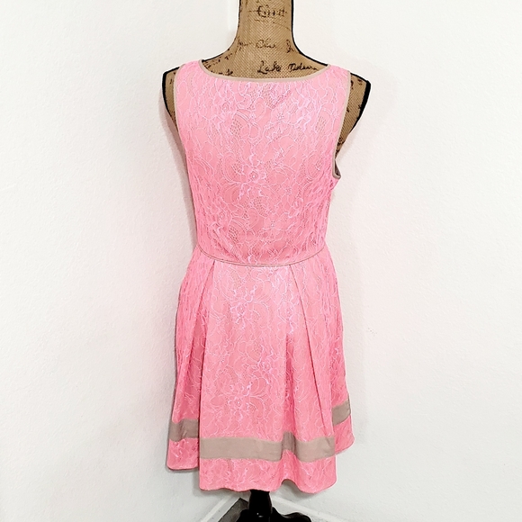 Jessica Simpson neon pink lace tan dress sz.8 - Picture 4 of 13